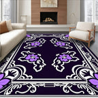 Ornate Purple Floral Frame Rug