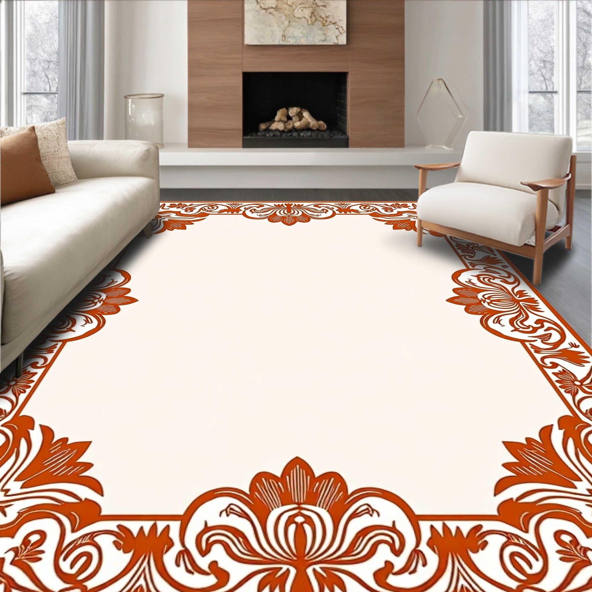 Elegant Floral Scrollwork Border Design Rug