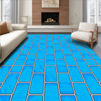 Blue Wood Grain Brick Pattern Rug