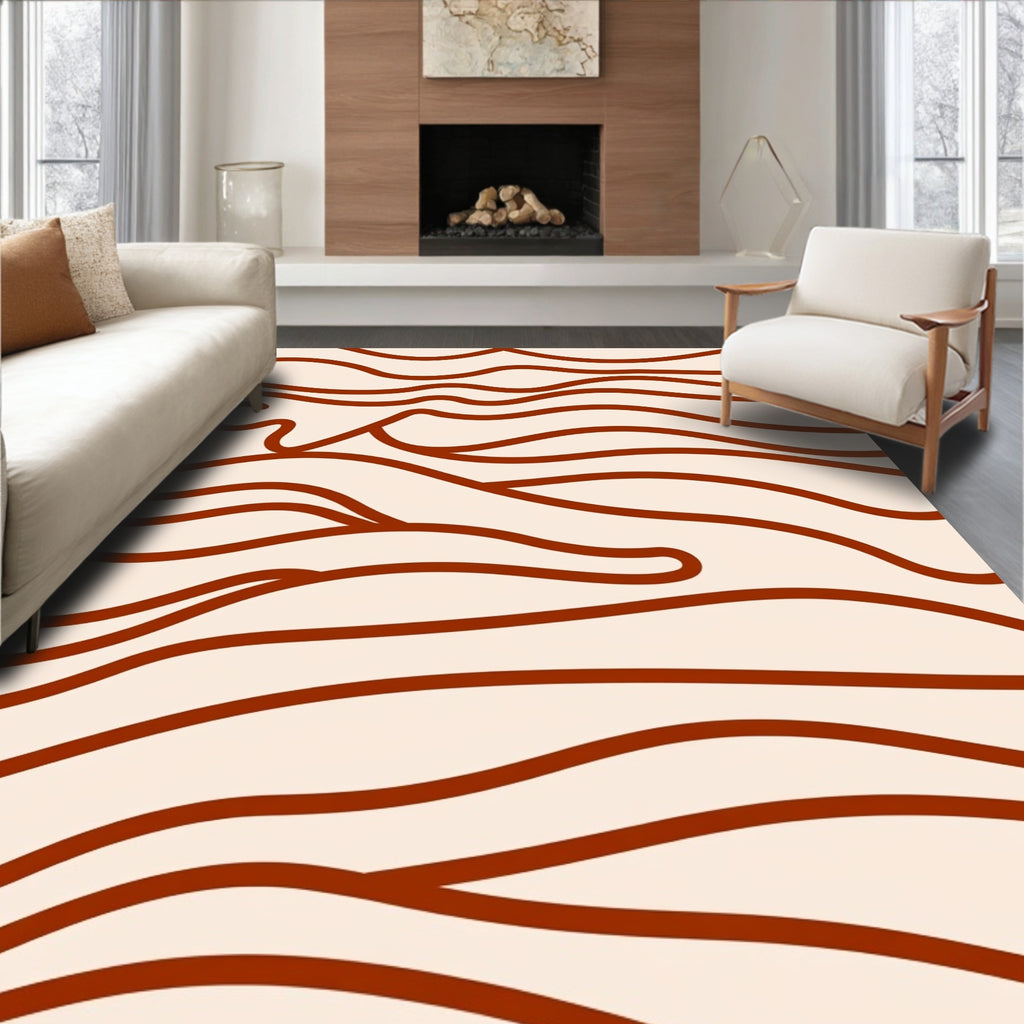 Abstract Wavy Terracotta Design Rug