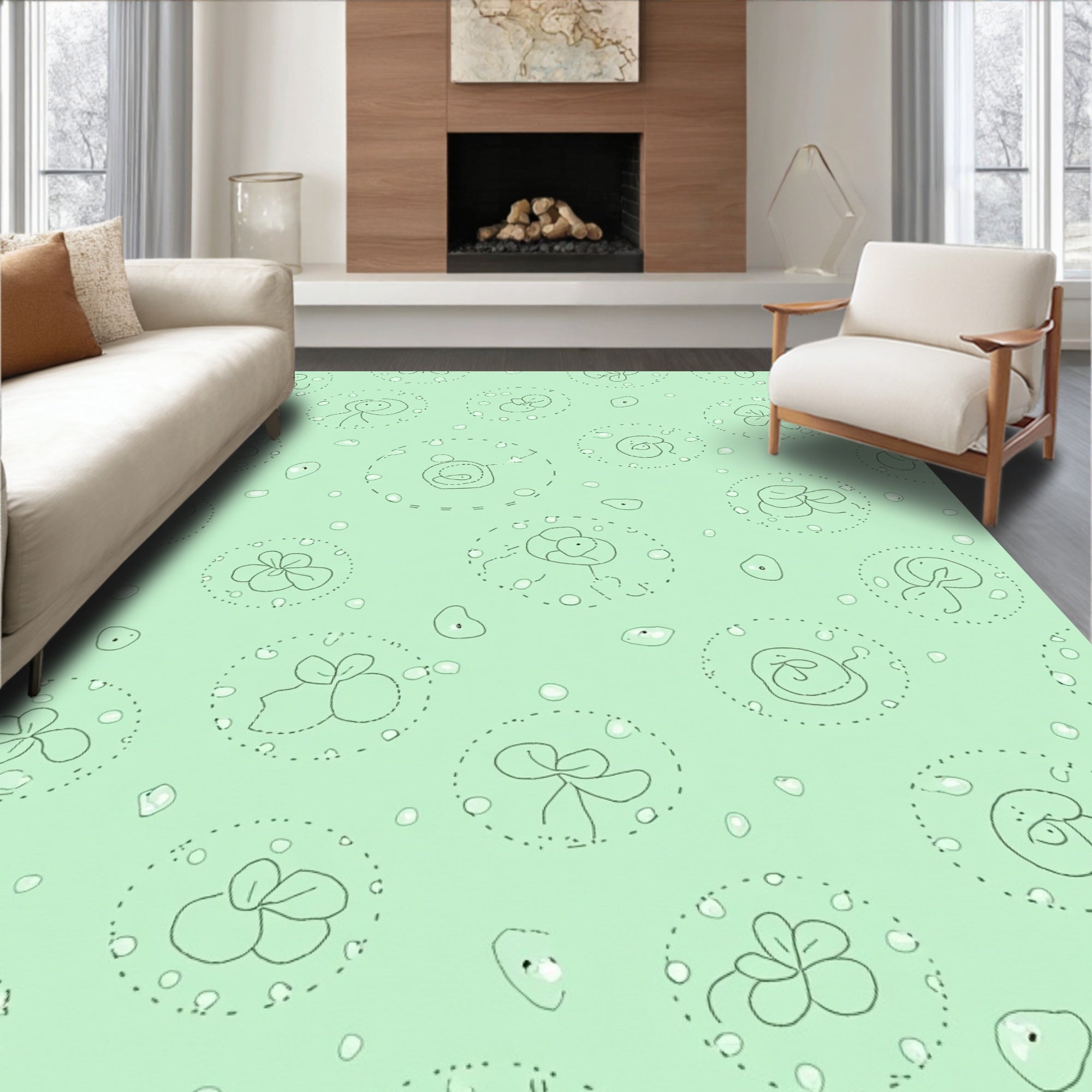 Whimsical Nature Sketch Pattern Rug