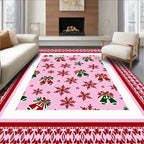 Pink Snowflakes and Bells Border Rug