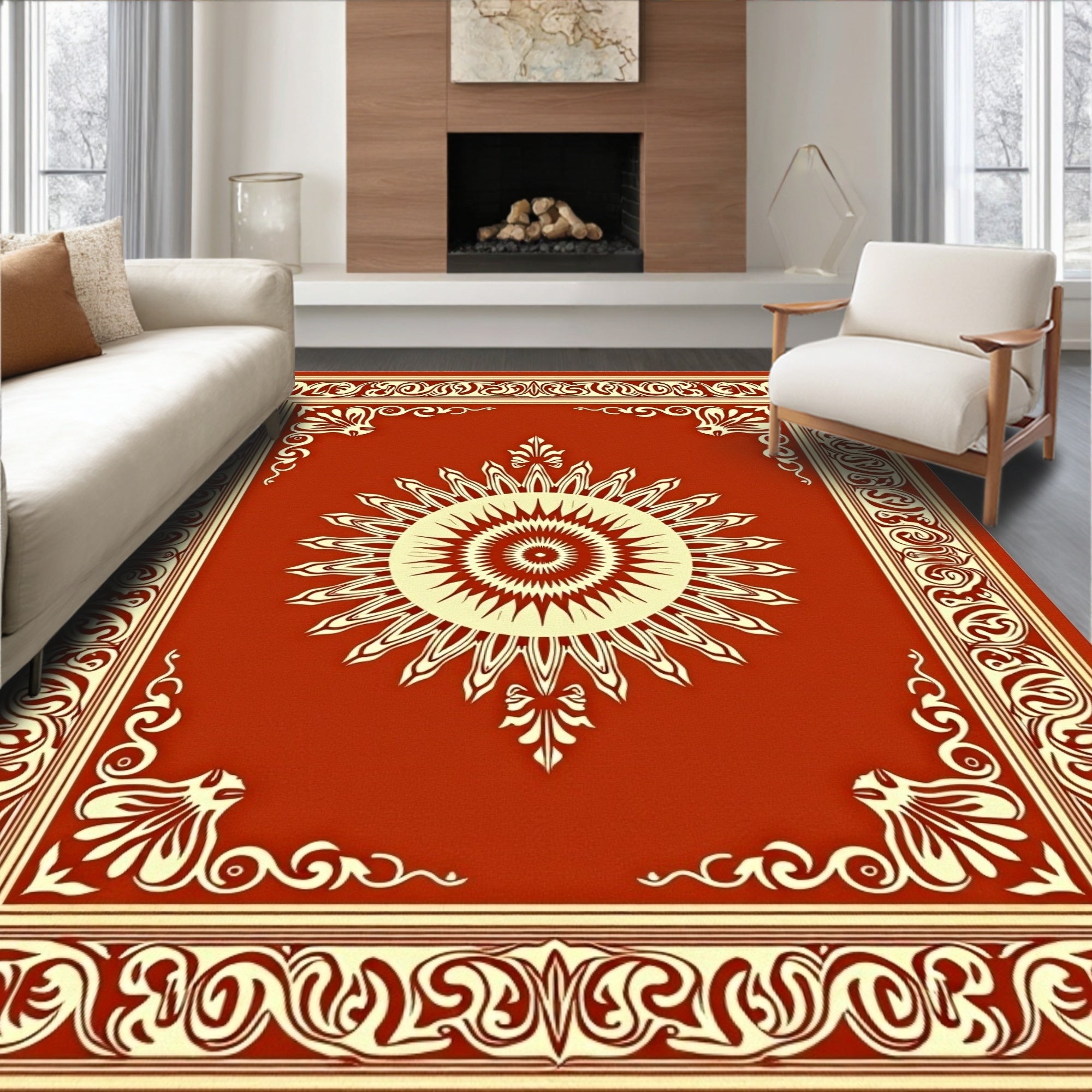 Radiant Sunburst With Ornate Border Rug