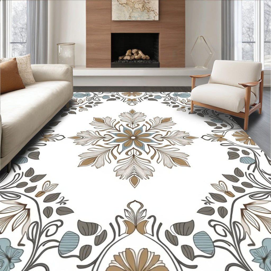 Foliate Mandala Inspired Textile Design Rug