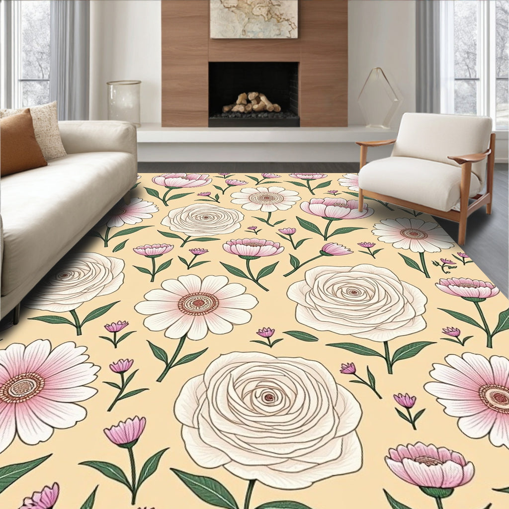 Delicate Floral Meadow Pattern Rug