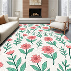 Delicate Coral Floral Leaf Pattern Rug
