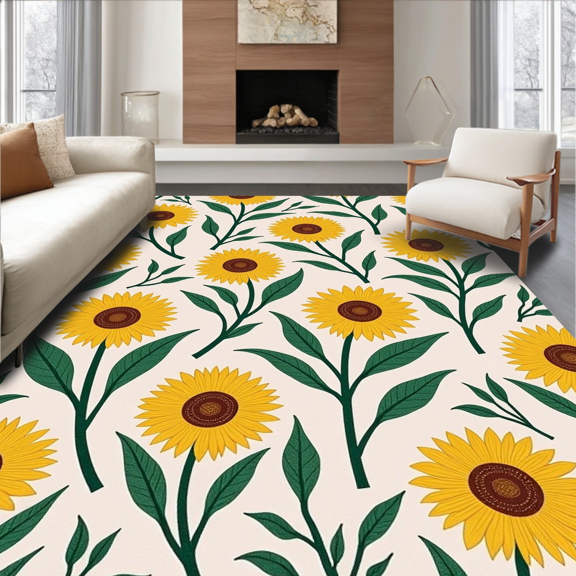 Sunny Sunflower Botanical Pattern Rug