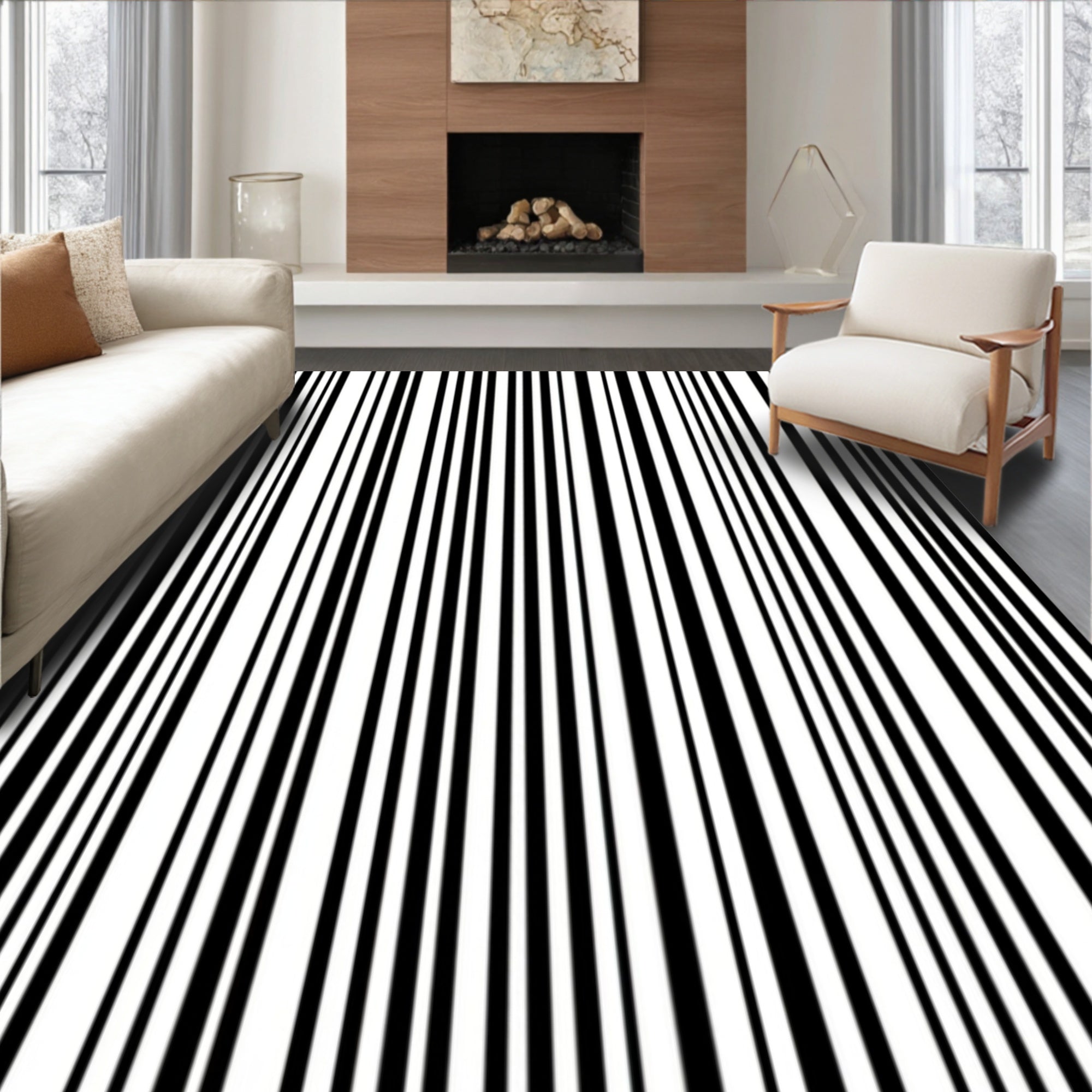 Classic Black and White Stripe Pattern Rug