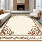 Ornamental Brown Scrollwork Cream Border Rug