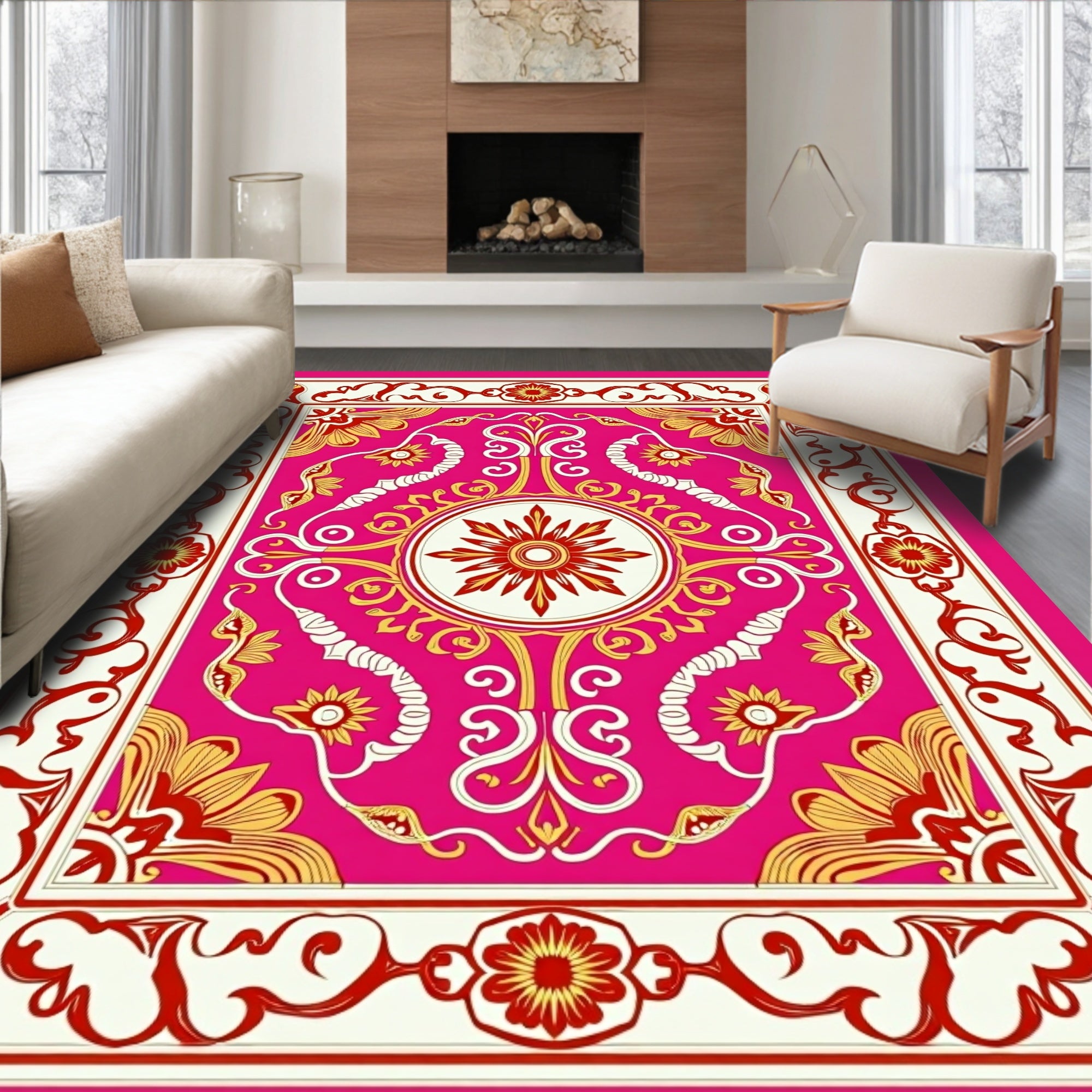 Ornate Floral Leafy Pattern Rug