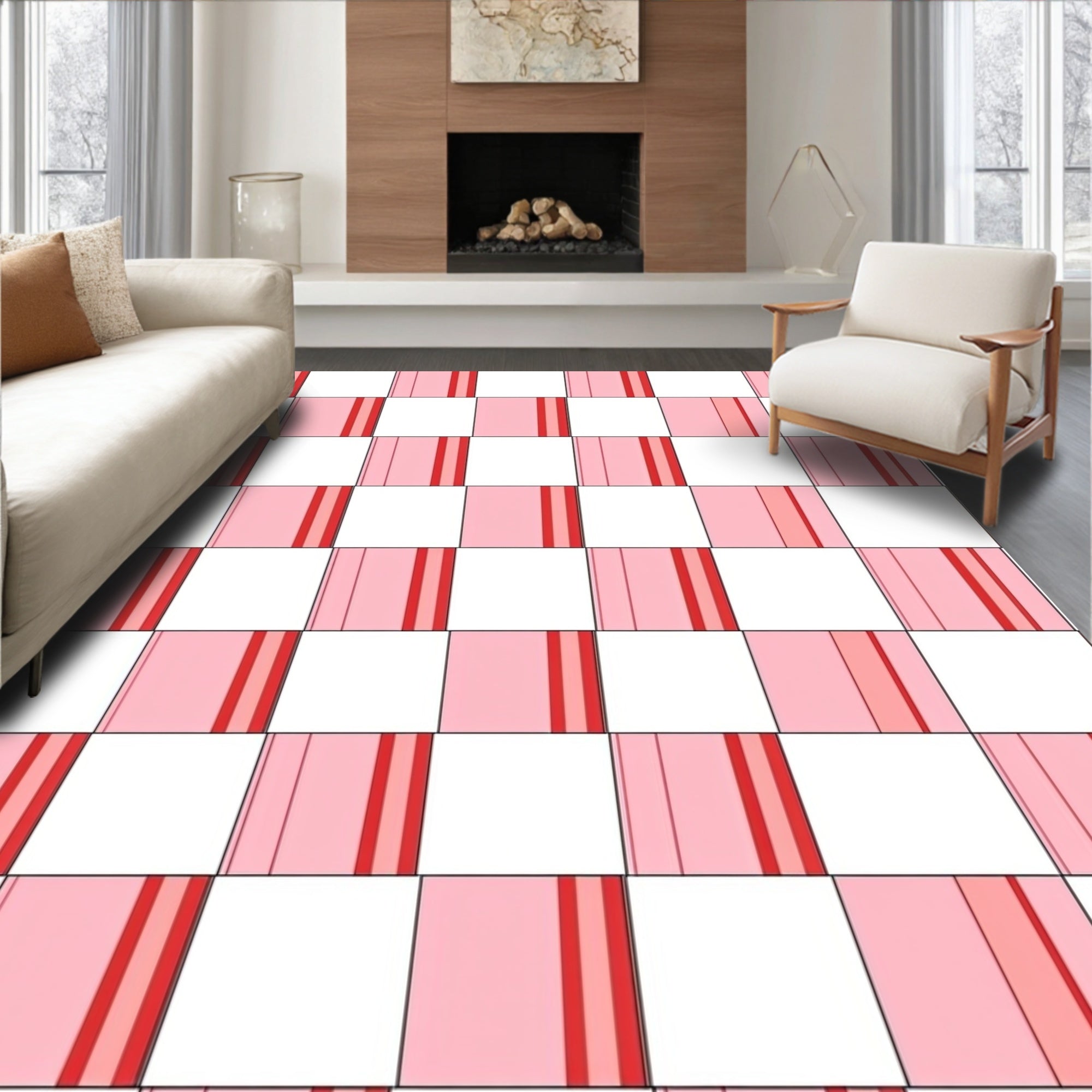 Geometric Pink Checkerboard Pattern Rug