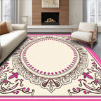 Ornate Pink Cream Floral Scroll Rug