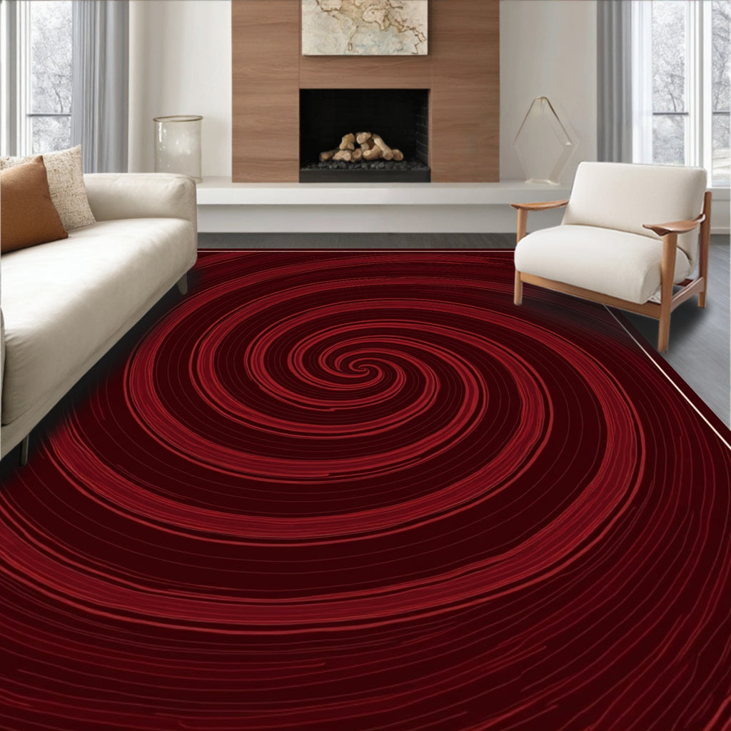 Crimson Swirl Abstract Pattern Rug