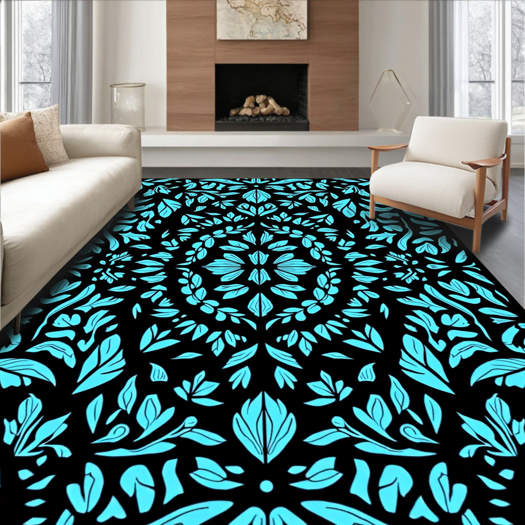 Bright Teal Foliage Symmetry Rug