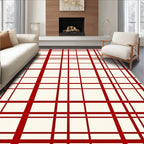 Classic Red White Grid Pattern Rug