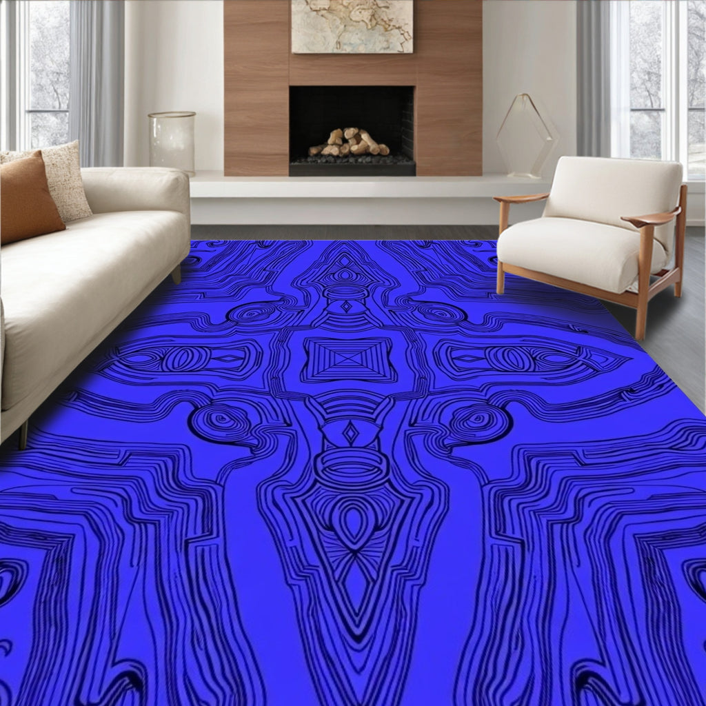Intricate Blue Contour Abstract Design Rug