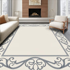 Elegant Grey Scrollwork Border Rug