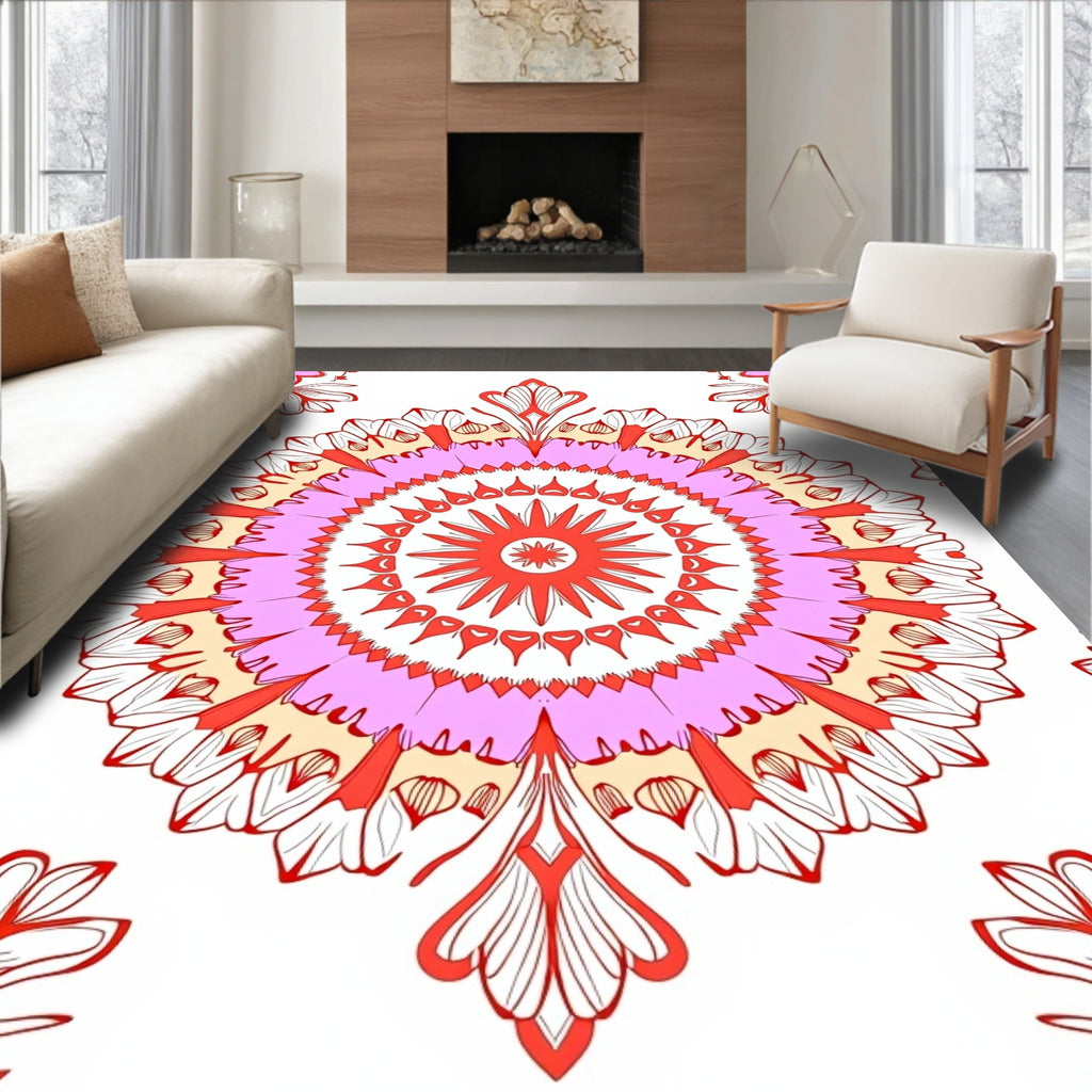 Vibrant Pink Red Floral Mandala Pattern Rug