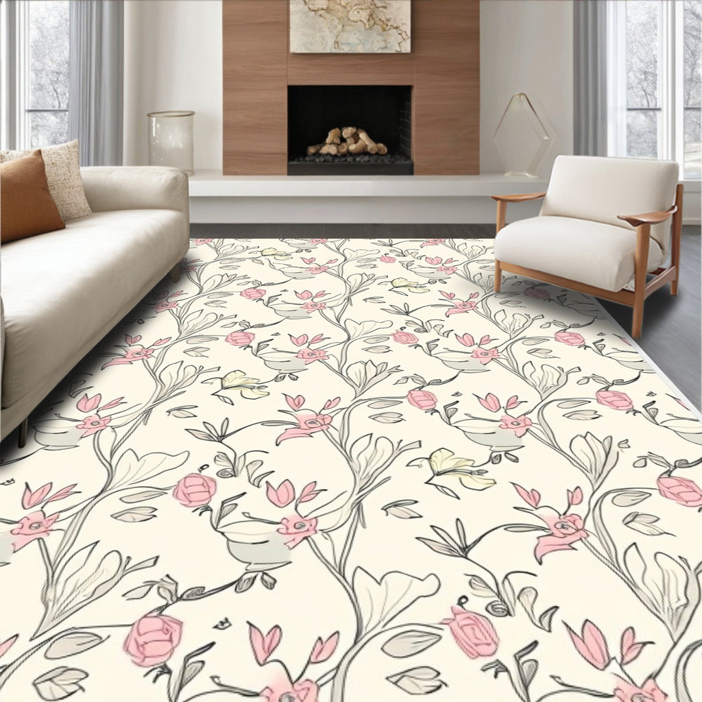 Delicate Floral Vine Pattern Rug