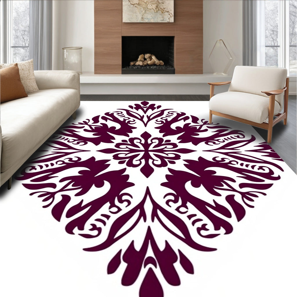 Ornate Burgundy Floral Damask Rug