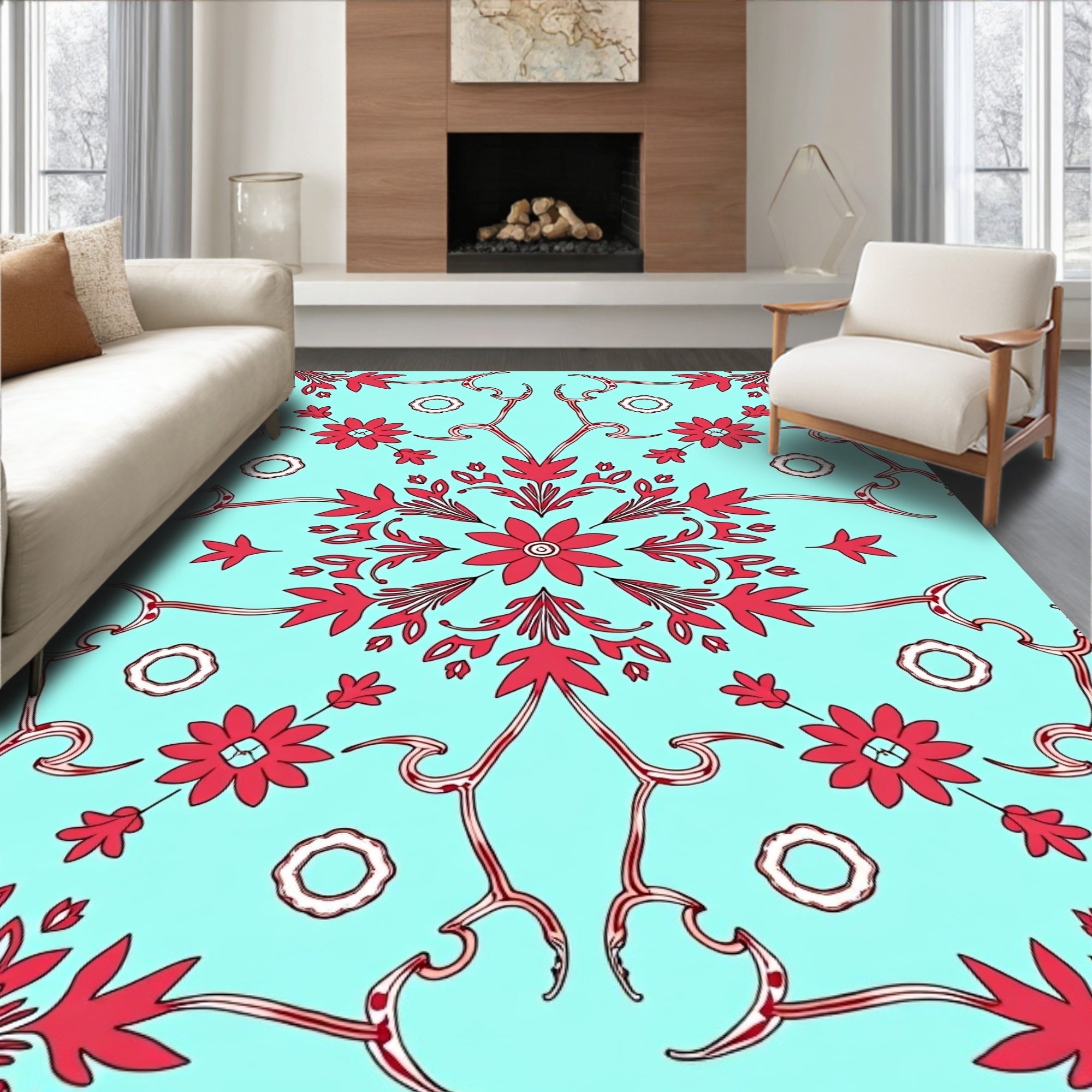 Floral Vines Red Pattern Rug