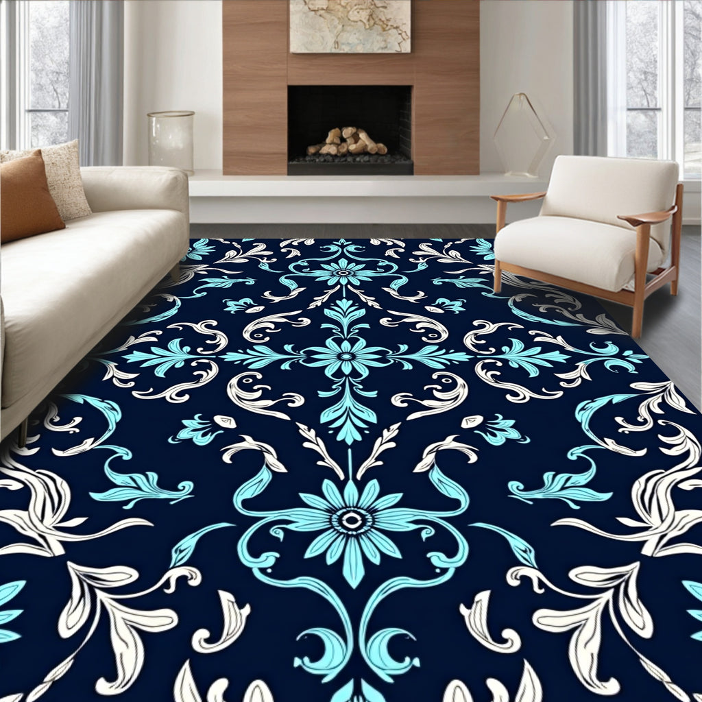 Damask Floral Scrollwork Pattern Rug