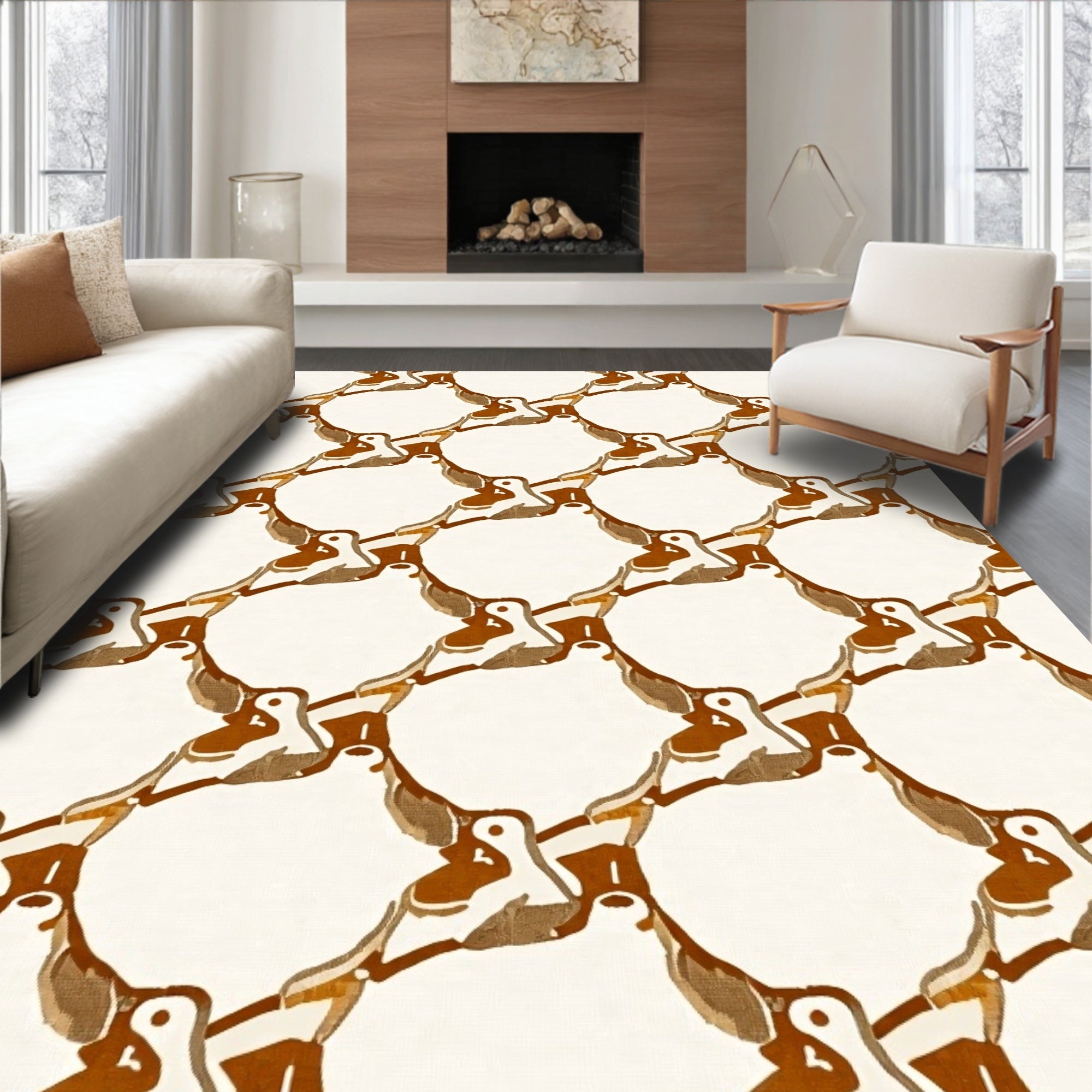 Moden Bird Mosaic Pattern Rug