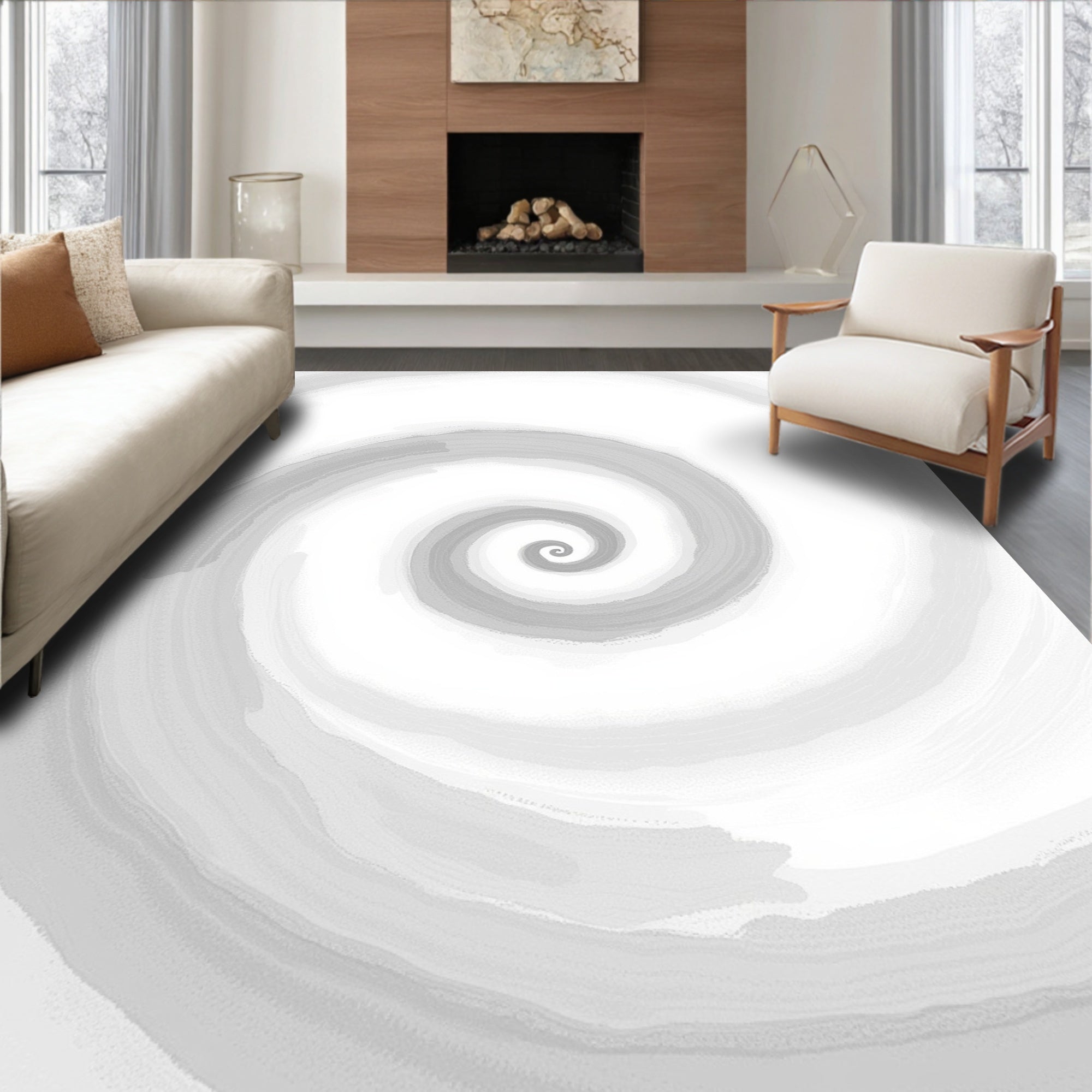 Abstract Gray Swirl Pattern Rug