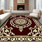 Rich Burgundy Gold Floral Symmetry Rug