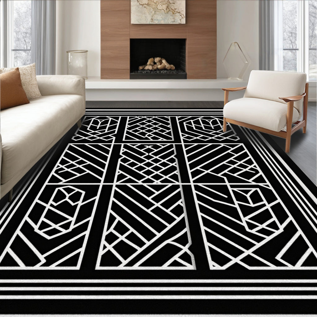 Sharp Geometric Lines Art Deco Design Rug