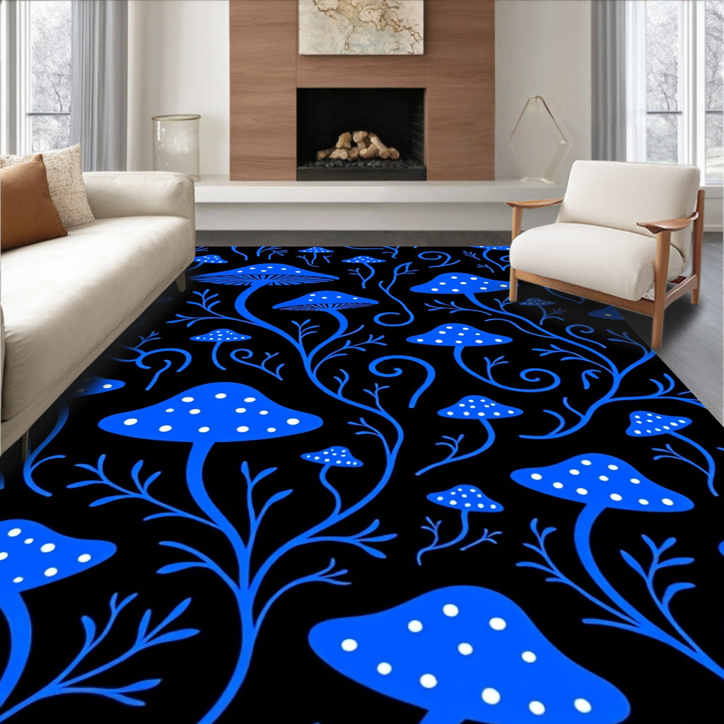 Enchanting Blue Mushroom Pattern Rug