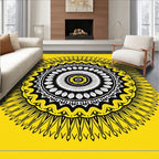 Radiant Yellow Sunburst Geometric Motif Rug