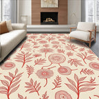 Red Floral Line Art Pattern Rug