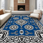 Bold Blue Floral And Swirl Design Rug