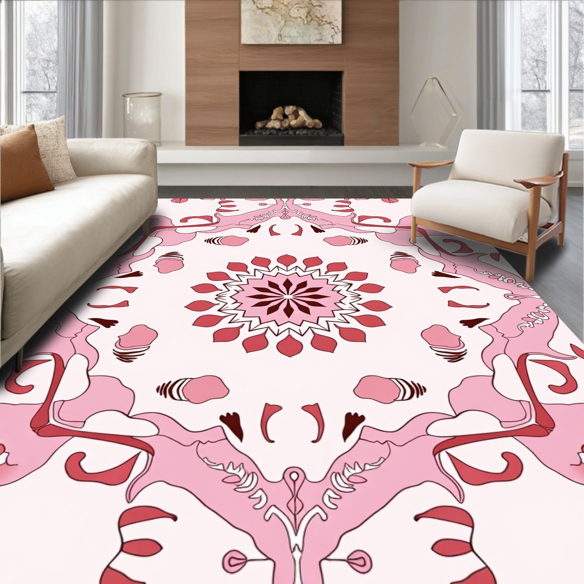 Pink Orchid Floral Mandala Pattern Rug
