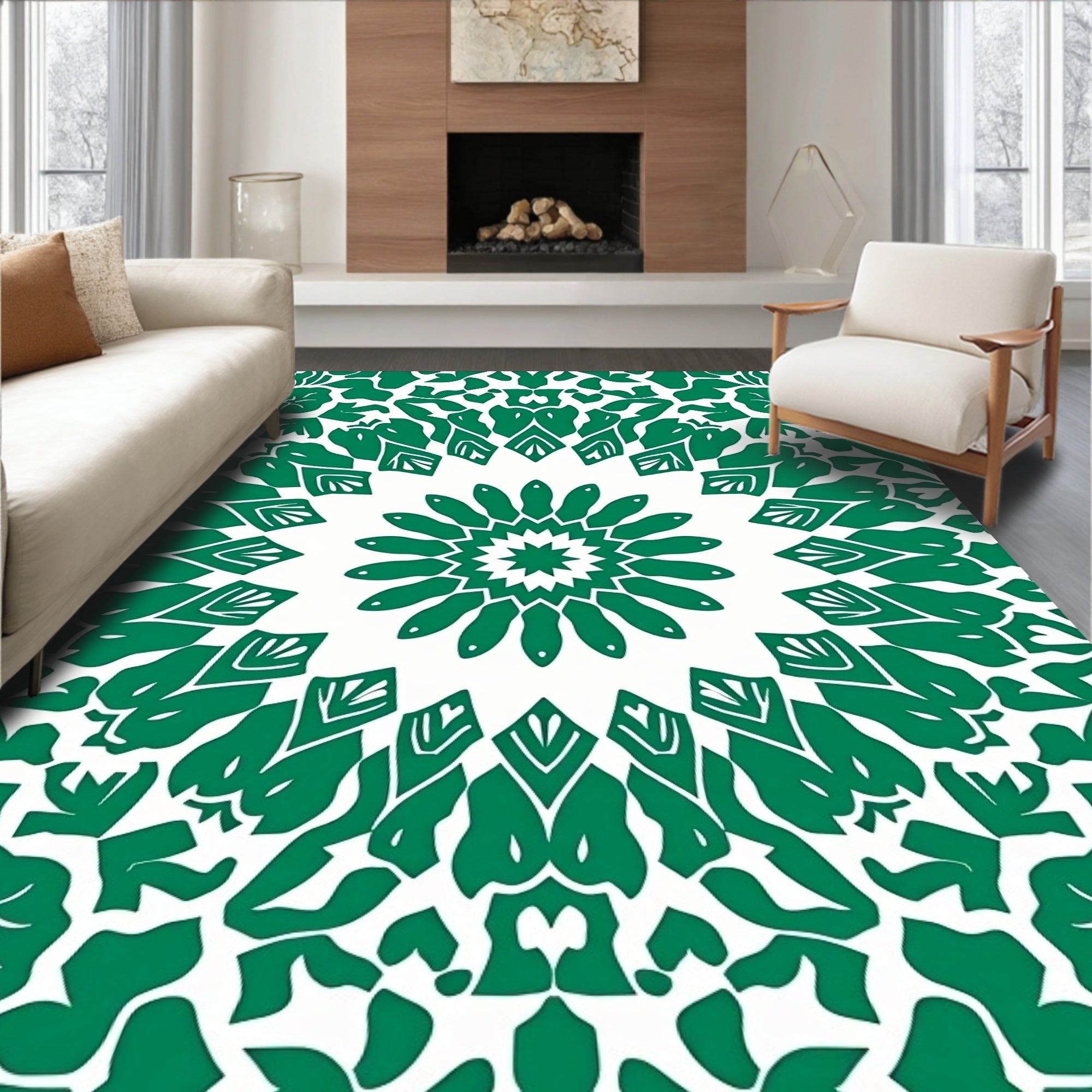 Green Floral Mandala Pattern Rug