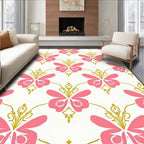 Pink Butterfly Floral Damask Pattern Rug