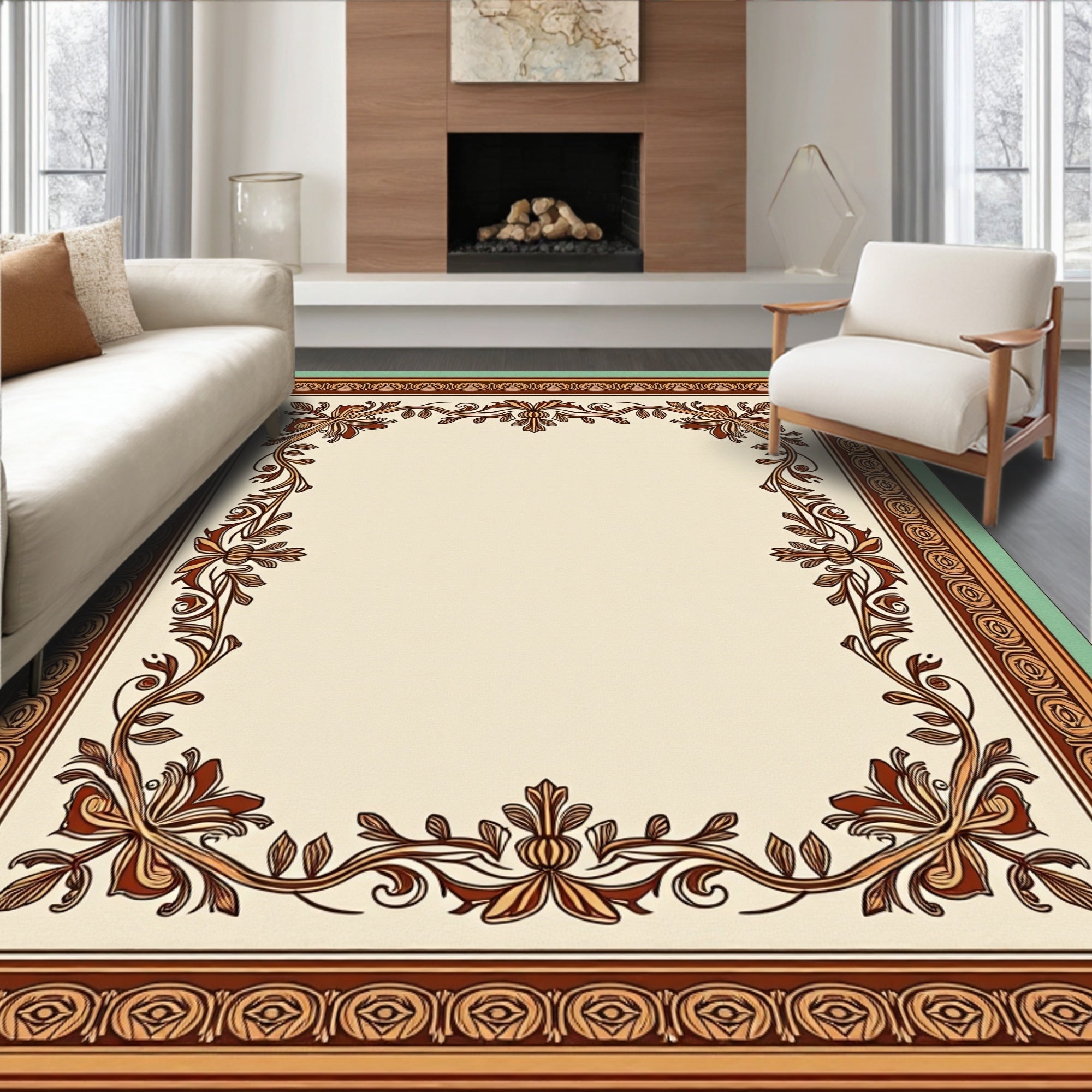Ornate Floral Border Design Rug