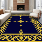 Ornate Gold Scrollwork Border Design Rug