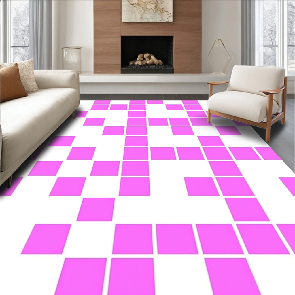 Modern Pink Square Pattern Rug
