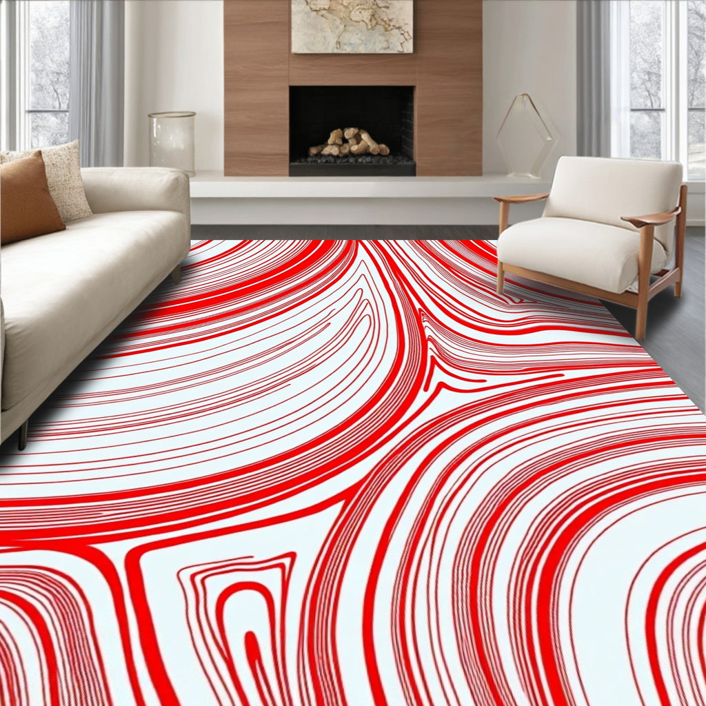 Red White Swirling Contour Pattern Rug
