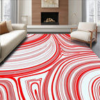 Red White Swirling Contour Pattern Rug