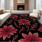 Bold Floral Print With Red Petals Rug