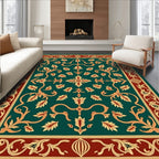 Emerald Floral Scroll Patterned Rug
