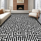 Black White Maze Geometric Rug