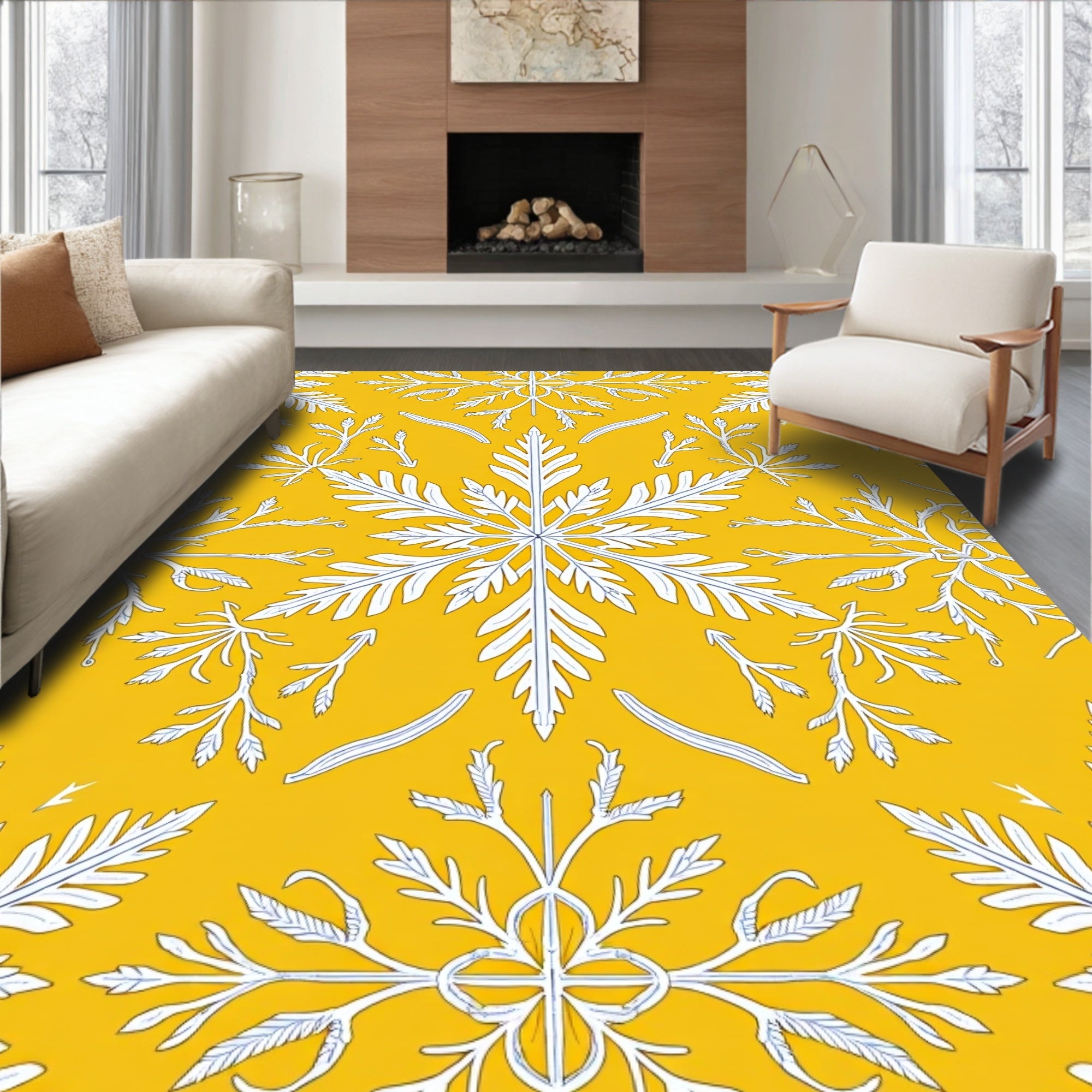 Yellow Floral Starburst Pattern Rug