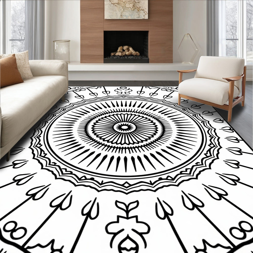 Geometric Mandala With Floral Accents Rug