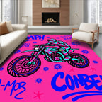 Bold Motorcycle Rider Abstract Pattern Rug