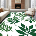 Lush Green Leaf Branch Pattern Rug