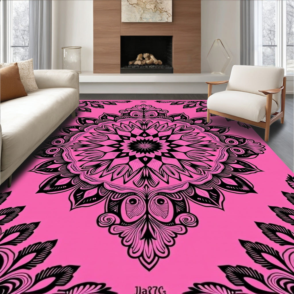 Bold Pink Ornamental Mandala Pattern Rug
